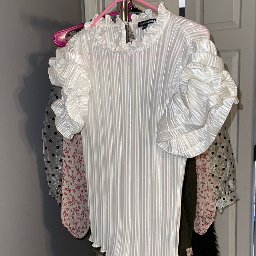 White ruffle silky blouse